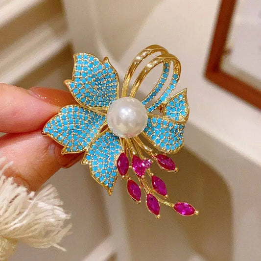 Delicate Colorful Rhinestone Flower Brooch Floral Corsage Lapel Pin Jewelry Accessories Daily Wear Gift for Women