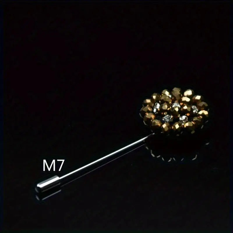 Fashion Crystal Flower Men's Brooches Long Brooch Pins Handmade Men's Lapel Pin for Suits Rhinestone Men Fashion Jewelry