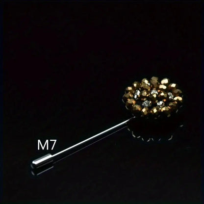 Fashion Crystal Flower Men's Brooches Long Brooch Pins Handmade Men's Lapel Pin for Suits Rhinestone Men Fashion Jewelry