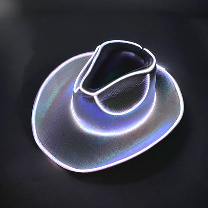 LED Glowing Cowgirl boy Hat Neon Luminous Bride Hat For Holiday Light Up Supplies Fluorescent Party Props Bachelorette Party Hat