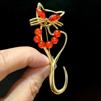 Beaut&Berry Trendy Simple Hollowed Out Cat Brooches for Women Unisex Animal Pins Casual Party Jewelry Accessories Gifts