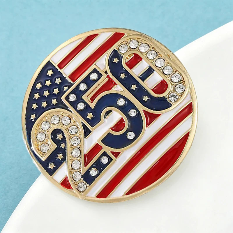 Wuli&baby USA 250 Independence Day Brooches Badge For Women Unisex Enamel Rhinestone American Flag Round Party Brooch Pin Gifts