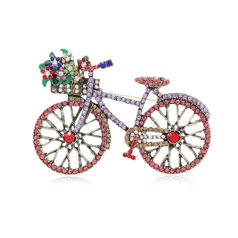 Fashion Women Men Vintage Baroque Bicycle Flower Full Crystal Badges Pins Palace Unisex Exquistie Bike Jewelry Accessories