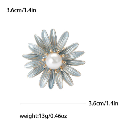 Enamel Sunflower Brooches for Women Unisex Pearl Flower Botanical Pins Banquet Party Backpack Gifts Jewelry Accessories