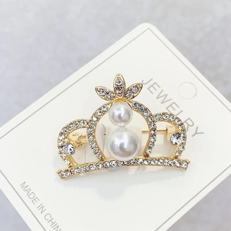 Fashion Crown Brooch For Women Vintage Zircon Crystal Luxurious Jewelry Girl Princess Gift