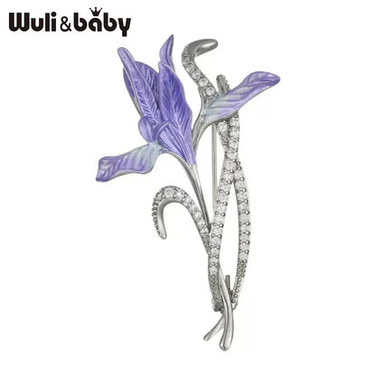 Wuli&baby Beautiful Orchid Flower Brooches For Women Unisex Rhinestone Enamel Elegant Plants Party Casual Brooch Pin Gifts