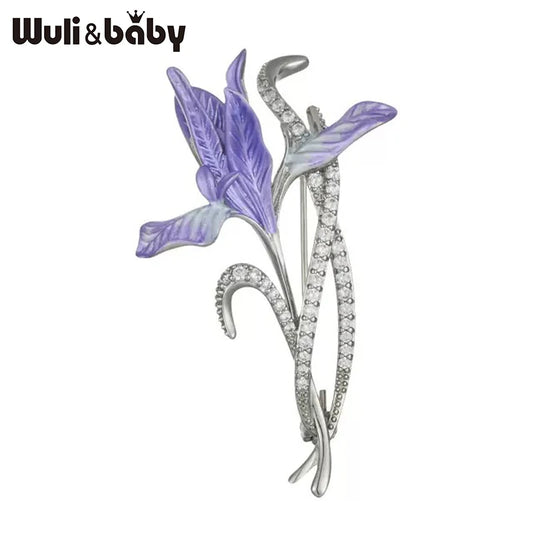 Wuli&baby Beautiful Orchid Flower Brooches For Women Unisex Rhinestone Enamel Elegant Plants Party Casual Brooch Pin Gifts