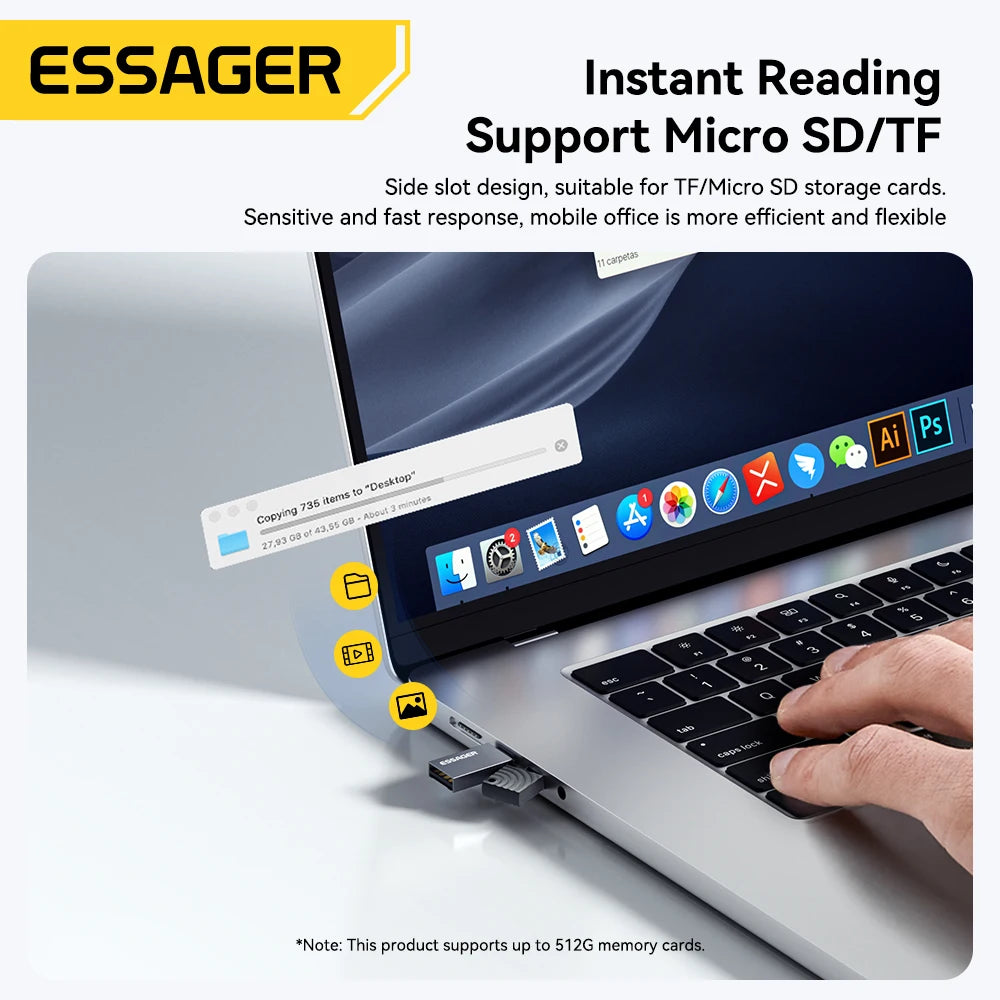 Essager 2-in-1 Mini Type C USB2.0 Card Reader Adapter Micro SD TF Memory Card Reader for iPhone 16 15 Pro Huawei Macbook iPad