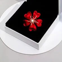Elegant Rhinestone Flower Brooches for Lady Women Red Petals Pins Plants Party Office Jewelry Gifts
