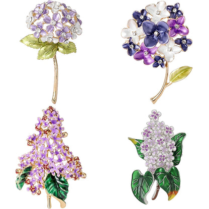 Enamel Hydrangea Brooches for Women Unisex Trendy Rhinestone Flower Pins Banquet Party Backpack Gifts Jewelry Accessories