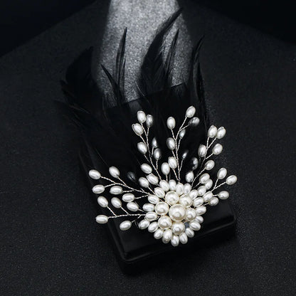 SKEDS Women Men Fashion Exquisite Crystal Feather Pearl Brooch Pin Elegant Classic Lady High-end Badges Accessories Gift