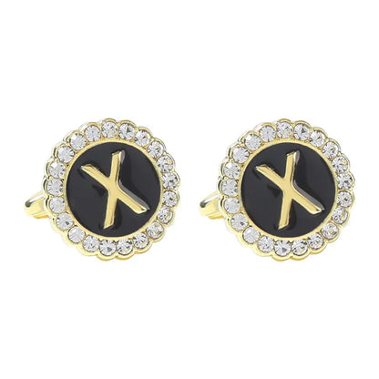 New Round Rhinestone Cufflinks for Men 26 English Letter Cuff Links Button French Business Accessories Gifts