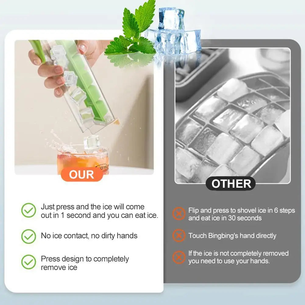 Creative One-Handed Ice Cube Mold Household Ice Making Artifact with 6 Compartments Ice Storage Box for Refrigerator