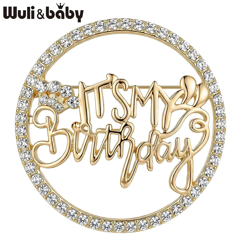 Wuli&baby Beautiful Birthday Brooches For Women Unisex 2-color Circle Rhinestone Metal Birthday Party Causal Brooch Pins Gift