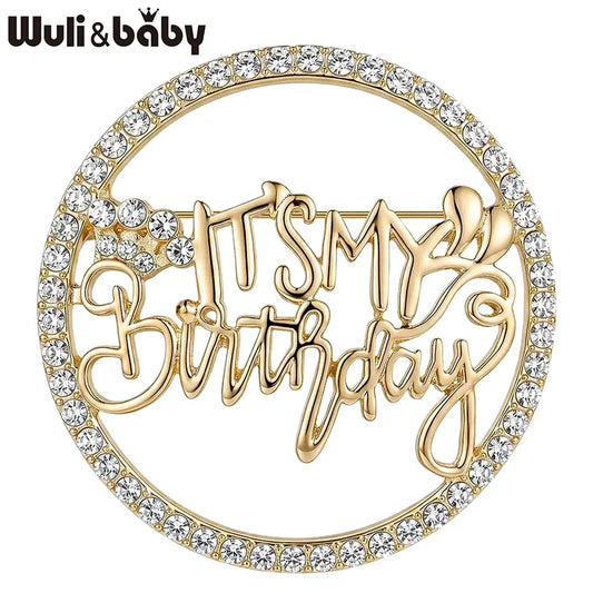 Wuli&baby Beautiful Birthday Brooches For Women Unisex 2-color Circle Rhinestone Metal Birthday Party Causal Brooch Pins Gift