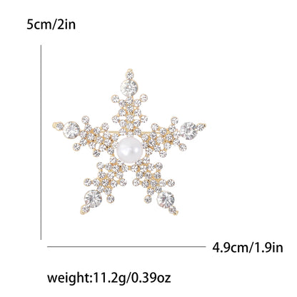 Christmas Rhinestone Snowflake Brooches for Women Unisex Pearl Flower Pins Office Party Friend Gifts Jewelry Accessories