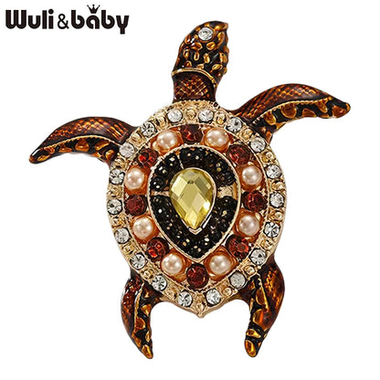 Wuli&baby Lovely Sea Turtle Brooches For Women Unisex 2-color Enamel Rhinestone Water Animal Party Causal Brooch Pins Gifts
