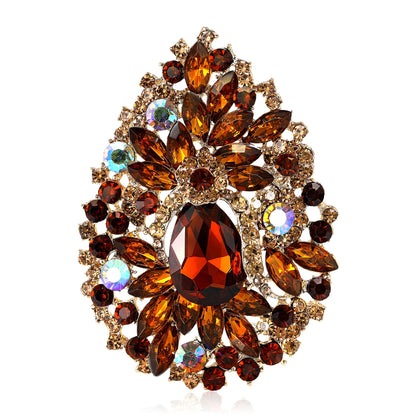 Beaut&Berry Luxury Crystal Flower Brooches for Women Unisex Water Drops Pins Friends Party Gifts Banquet Jewellery Accessories
