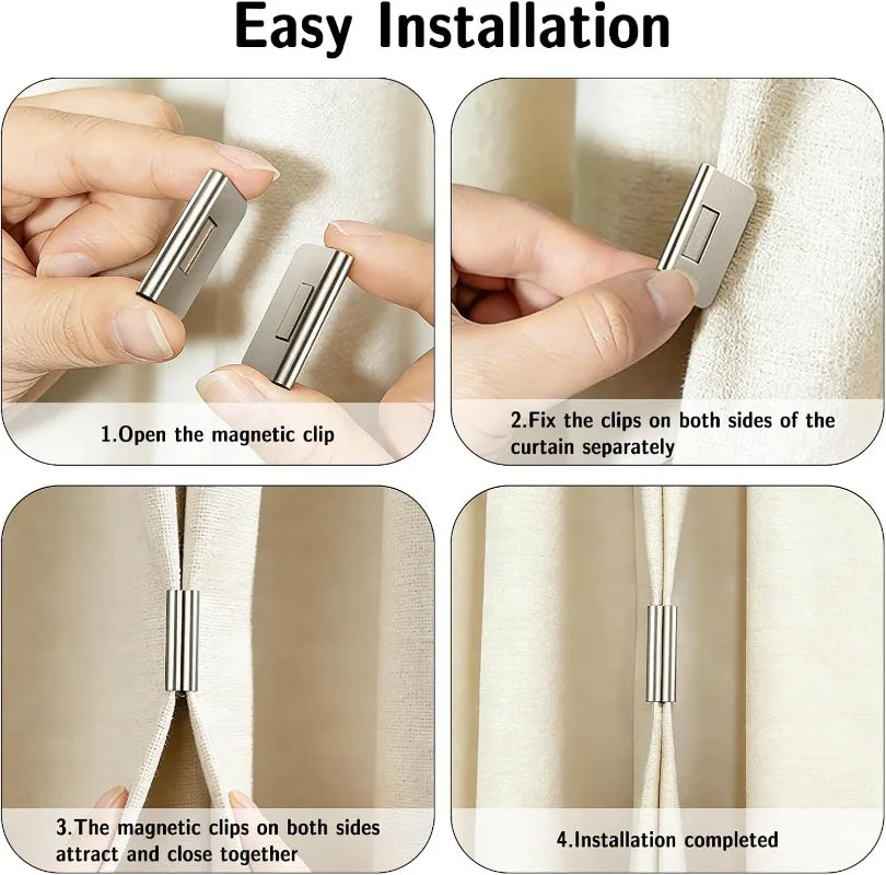 4PCS Strong Magnetic Curtain Clips Nail-Free Blackout Clip Keep Curtain Closed Prevent Light Leaking for Home Bedroom Office