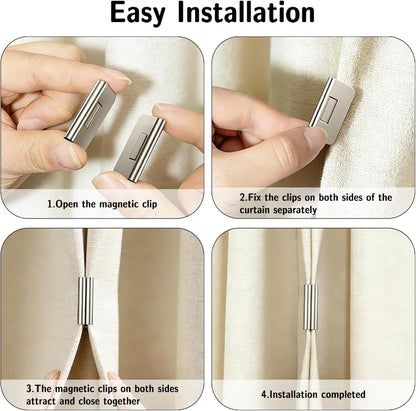 4PCS Strong Magnetic Curtain Clips Nail-Free Blackout Clip Keep Curtain Closed Prevent Light Leaking for Home Bedroom Office