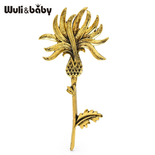 Wuli&baby Vintage Thistle Flower Brooches For Women Unisex 2-color Metal Grass Plants Party Casual Brooch Pins Gifts