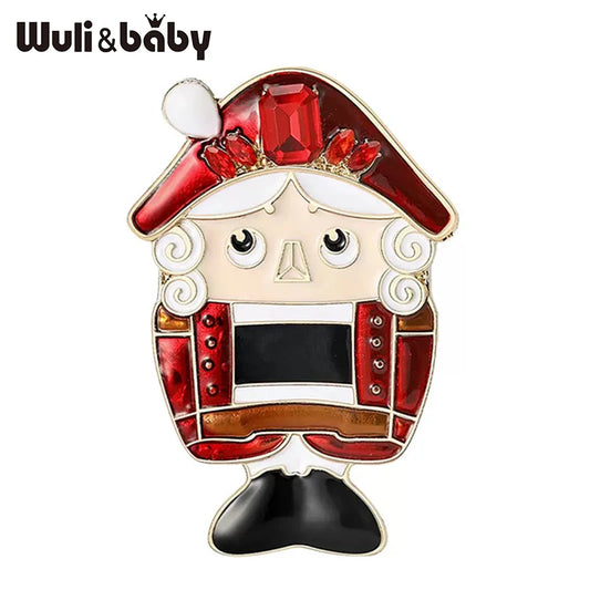 Wuli&baby Cute Enamel Nutcracker Brooches For Women Unisex 2-color Guard Soldier Figure Party Casual Brooch Pins Gifts