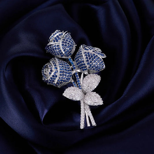 Luxurious heavy industry full of zircon rose bouquet brooch women's high-end elegant elegant evening coat accessories corsage