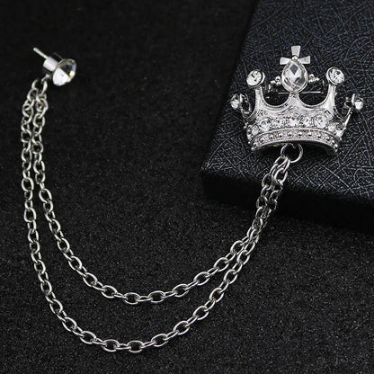 Crown Chain Brooch Vintage Tassel Crystal Brooch Temperament Rhinestone Lapel For Women Dress Mens Shirt Suit Set Collar Jewelry