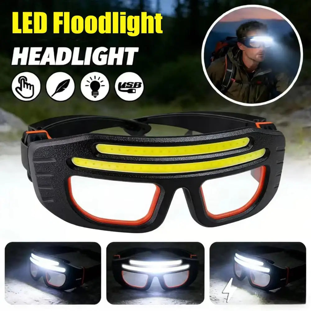 Rechargeable LED Glasses Headlight Glasses with Motion Sensor & Touch Control Unhindered Head Light for Running Camping Work