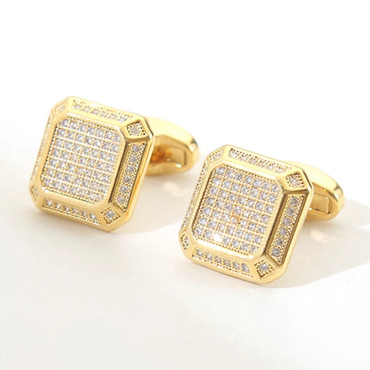 Square Cufflinks Copper Full Zircon Men Formal French Shirt Personalized Light Luxury Business Office Council Banquet Decoration