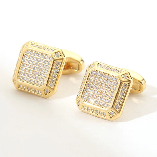 Square Cufflinks Copper Full Zircon Men Formal French Shirt Personalized Light Luxury Business Office Council Banquet Decoration
