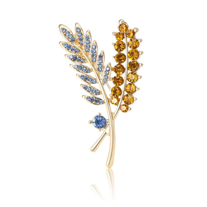 Beaut&Berry Ear of Wheat Brooches for Women Rhinestone Blue and Yellow Plant Pins 5-Color Unisex Casual Accessories Gifts