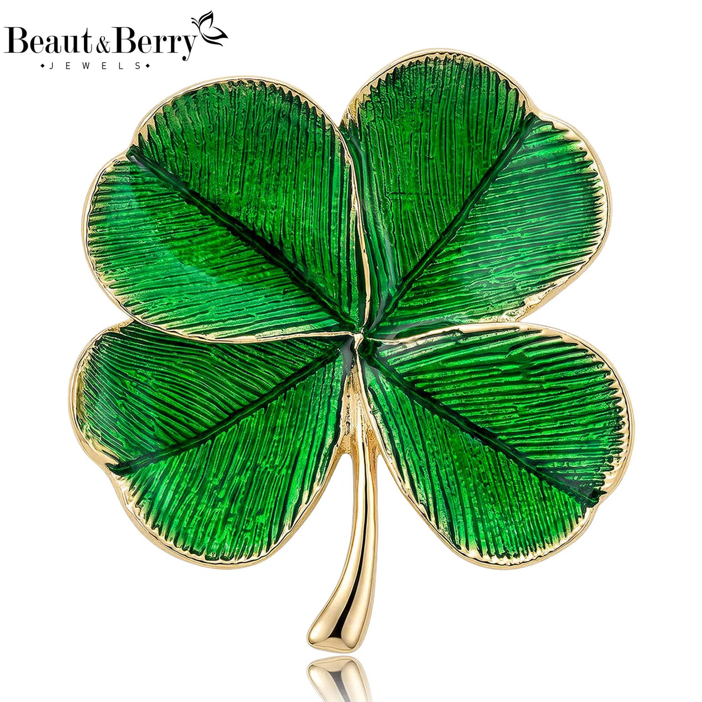 Beaut&Berry Classic Enamel Four Leaf Clover Brooches for Women Unisex Plant Pins Casual Party Jewelry Accessories Gifts