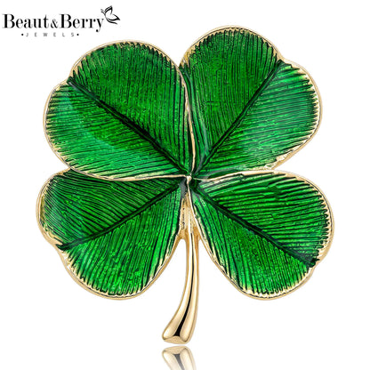 Beaut&Berry Classic Enamel Four Leaf Clover Brooches for Women Unisex Plant Pins Casual Party Jewelry Accessories Gifts