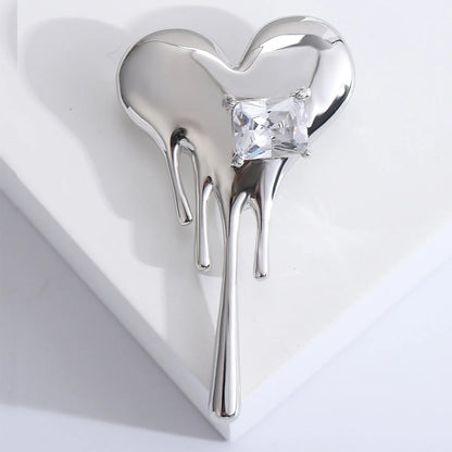 Fashion Simple Alloy Melting Heart Brooches For Women Unisex Crystal Square Enamel Love Heart Brooch Pins Casual Jewelry Gifts