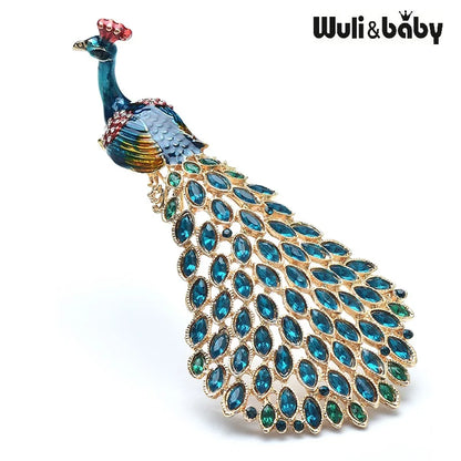 Wuli&baby Large Luxury Peacock Brooches For Women Lady Beautiful Enamel Bird Office Party Brooch Pins Gifts