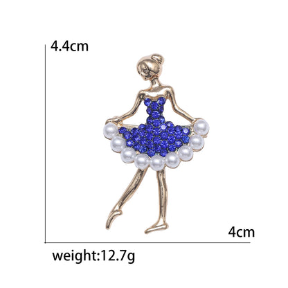 Rhinestone Ballerina Brooches for Women Acrylic Elf Pins Pearl Girls Accessories Office Party Friend Gifts