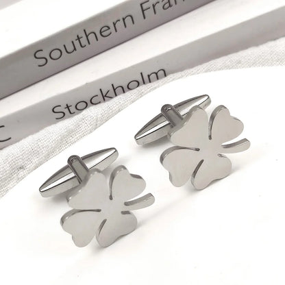 Stainless Steel Four-leaf Clover Cufflinks for Men Cuffs Buttons Lucky French Shirt Cuff Links New Men's Suit Accessories Gifts