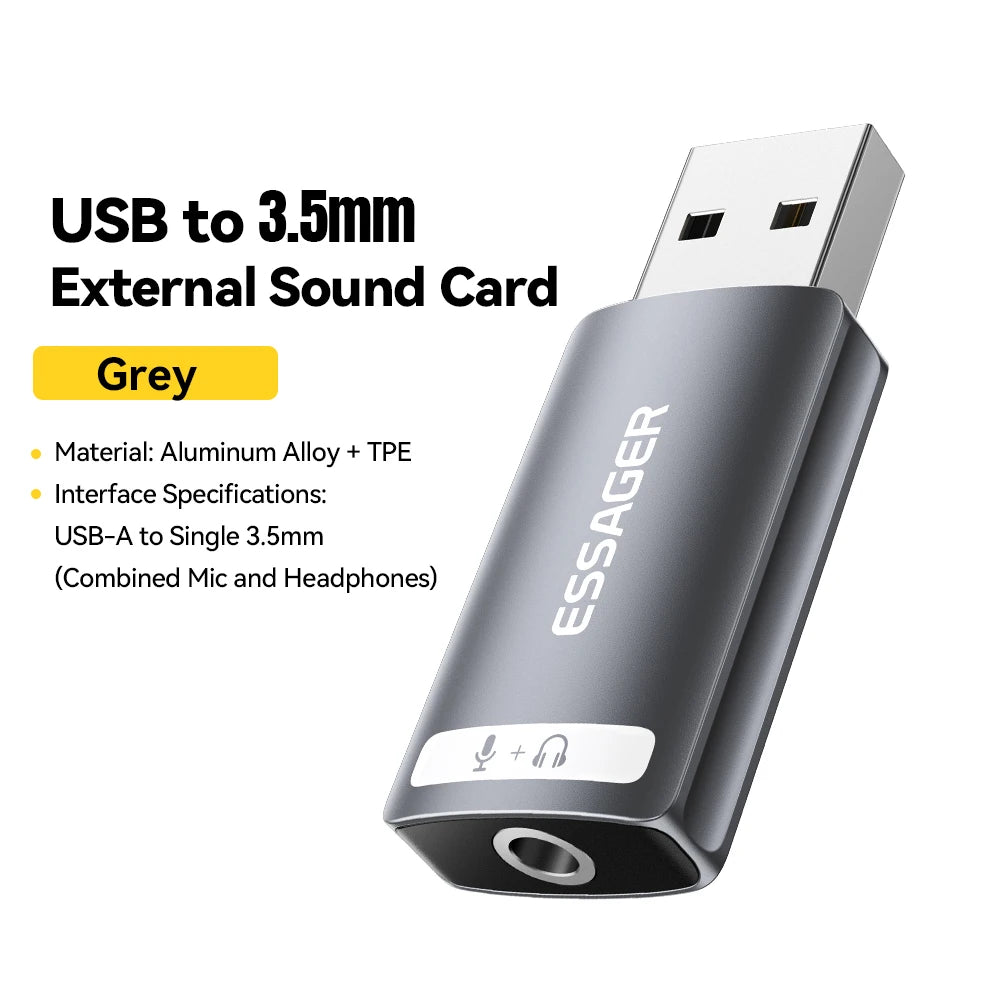 Essager USB Sound Card External 3.5mm USB Adapter Mic Headphone  Audio  Adapter Speaker Interface For Laptop Computer PS5 PS4