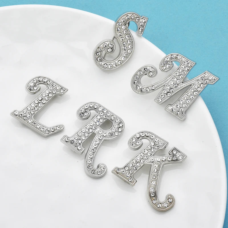 Wuli&baby English Letters Brooches For Women Unisex Rhinestone 10 Letter Easy-match Party Office Brooch Pins Gifts