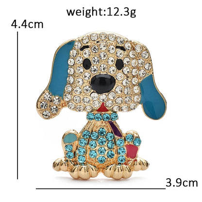 Wuli&baby Lovely Dog Brooches For Women Lady 2-color Rhinestone Enamel Puppy Animal Party Office Brooch Pins Gifts