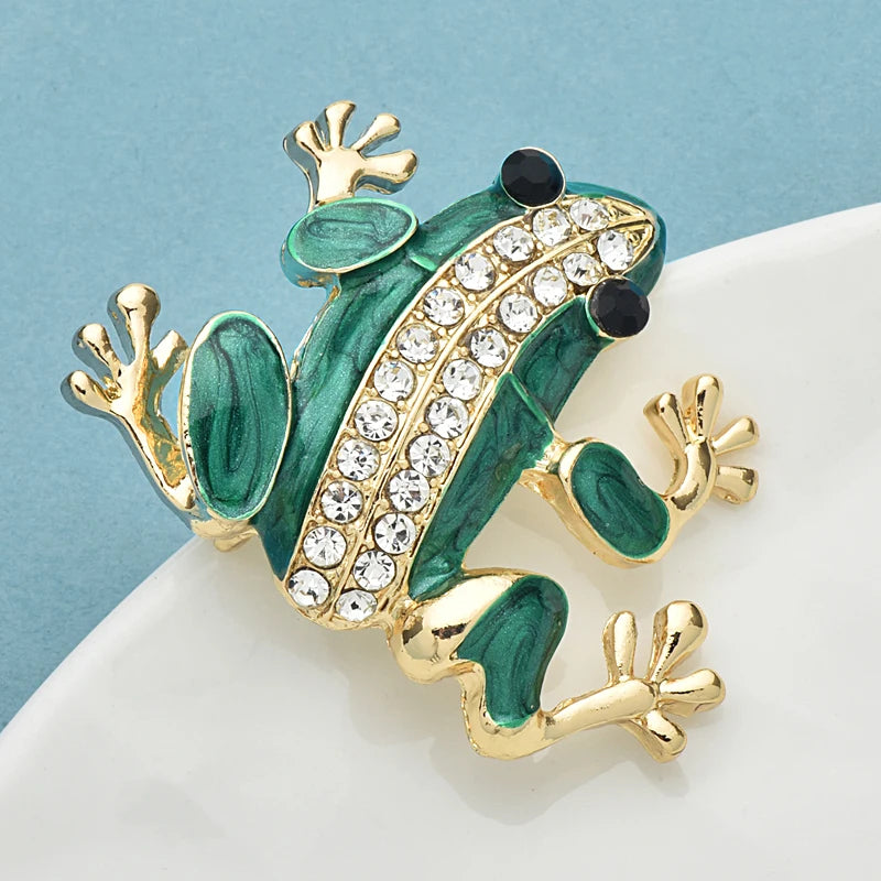 Wuli&baby Lovely Enamel Frog Brooches For Women Unisex Rhinestone Classic Animal Casual Office Brooch Pins Gifts