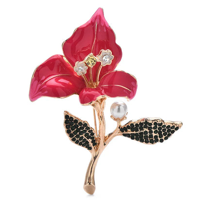 Wuli&baby Big Enamel Orchid Flower Brooches For Women Lady 2-color Rhinestone Elegant Plants Party Office Brooch Pins Gifts