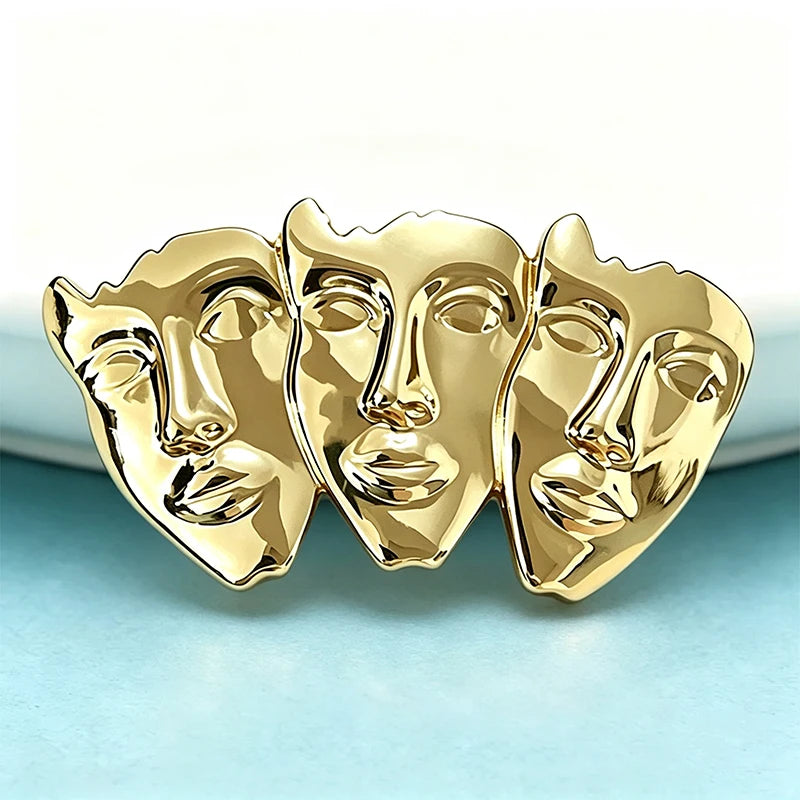Wuli&baby Art Three Faces Brooches For Women Unisex 2-color Alloy Beautiful Face Figure Office Party Brooch Pins Gifts
