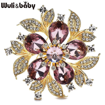 Wuli&baby Crystal Flower Brooches For Women Lady 2-color Elegant Plants Party Casual Brooch Pin Gifts