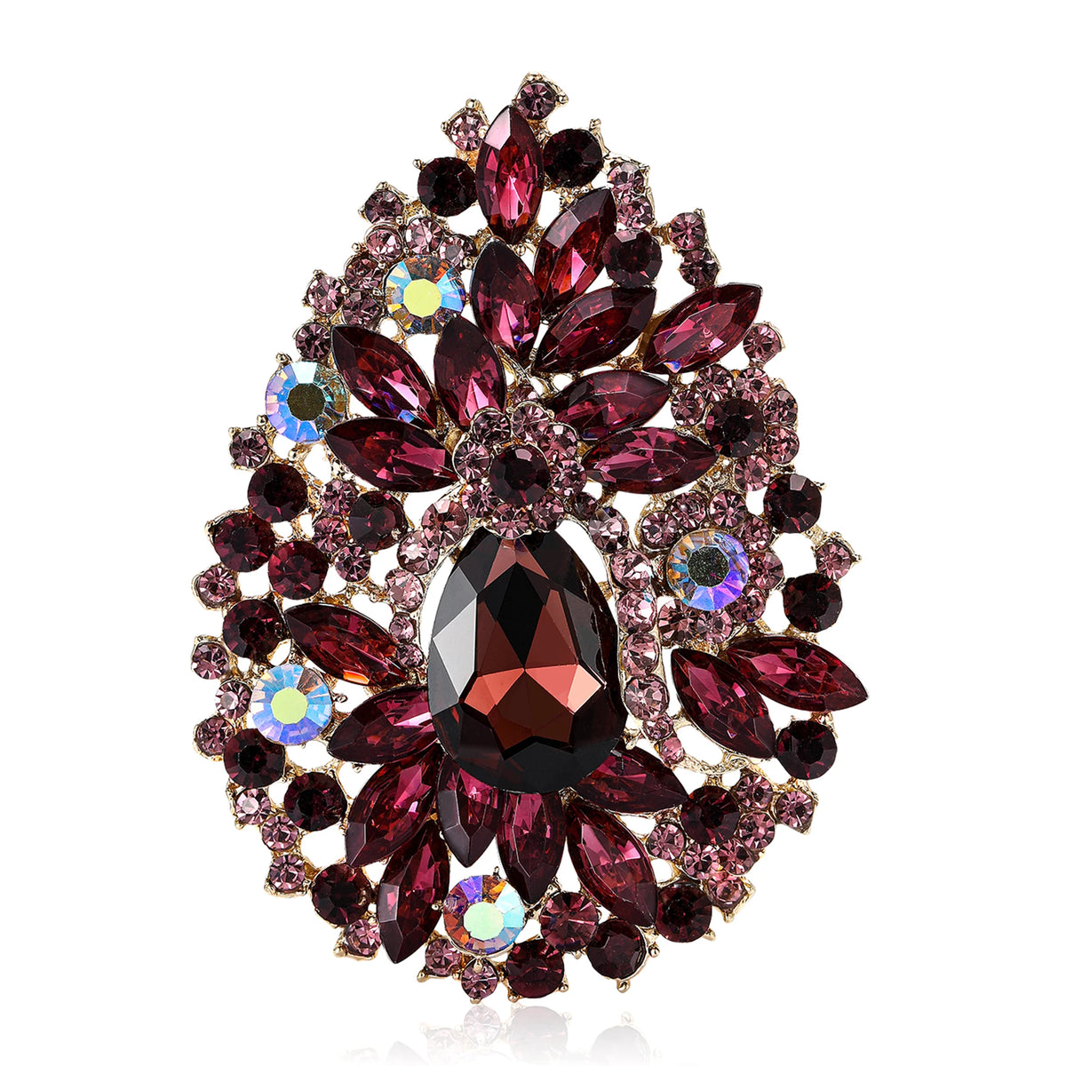 Beaut&Berry Luxury Crystal Flower Brooches for Women Unisex Water Drops Pins Friends Party Gifts Banquet Jewellery Accessories