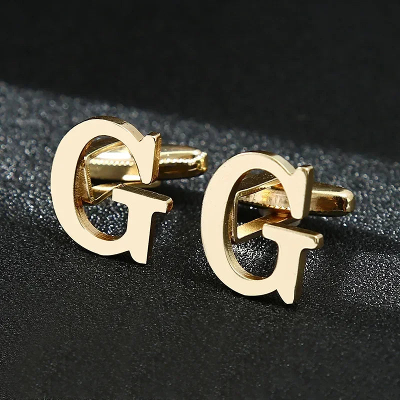 High Quality Gold Color English Letters A-Z Cufflinks for Men Luxury Jewelry Shirt Cuff Links French Business Accessories