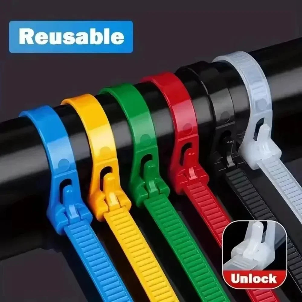 10Pcs Reusable Cable Ties Cable Lock Loop Nylon Ties Removable Recyclable Mixed Colours Black White Cable Ties
