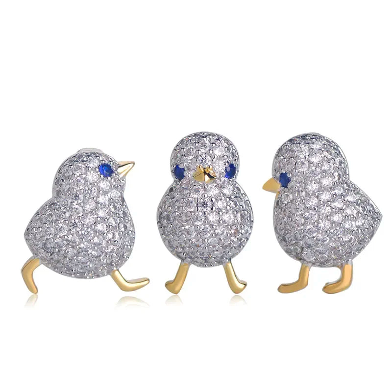 Amazing Price Little Blue Eyes Chick Shape Brooches Copper Zircon Brooch For Women Girls Collar Suit Pin Dress Sca