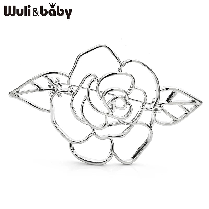 Wuli&baby Lovely Rose-flower Brooches For Women Unisex 2-color Easy-match Plants Flowers Party Casual Brooch Pins Gifts